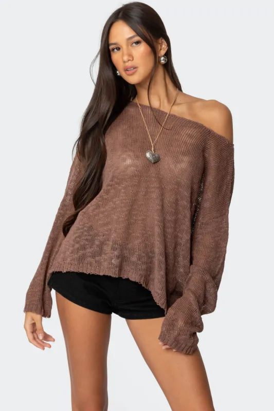 Bri Oversized Boat Neck Sweater sold by Edikted