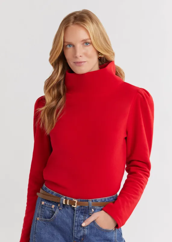 Palmer Puff Sleeve Turtleneck in Vello Fleece (Scarlet) sold by Dudley Stephens