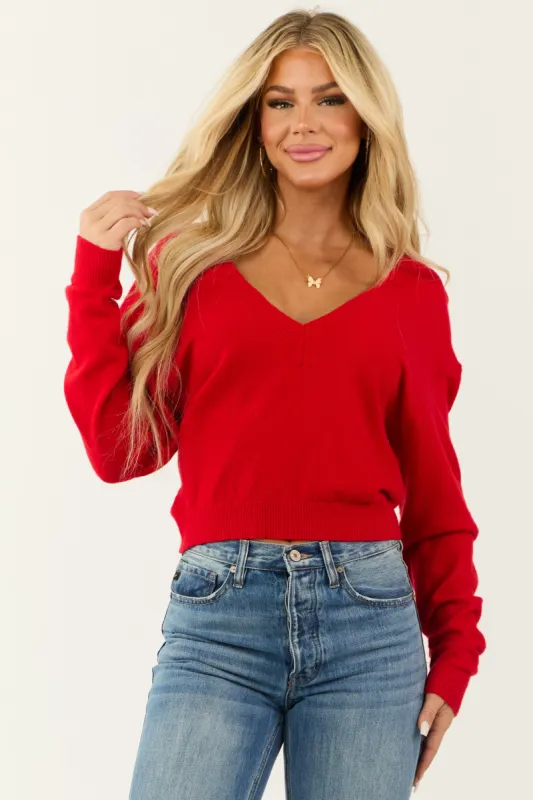 Lipstick Wide V Neck Cashmere Sweater sold by Lime Lush