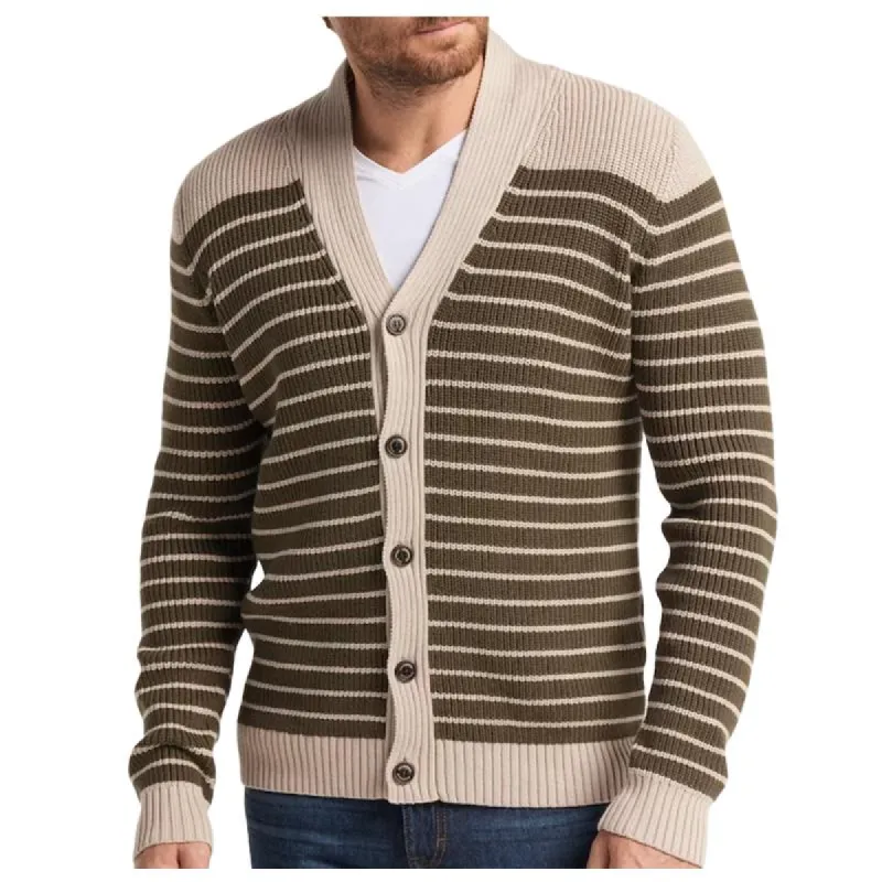 Men's Casual V-neck Striped Long Sleeve Cardigan 71657895F sold by Manly