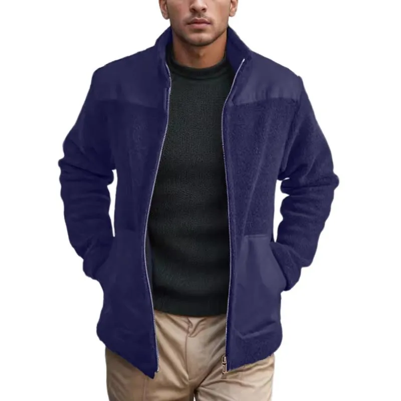 Men's Casual Polar Fleece Colorblock Stand Collar Jacket 22312145F sold by Manly