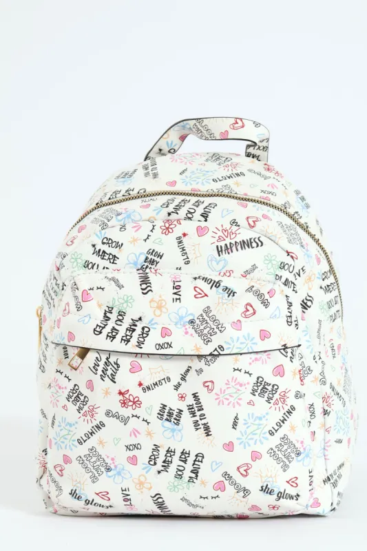 Graffiti Printed Backpack - White sold by Edgars