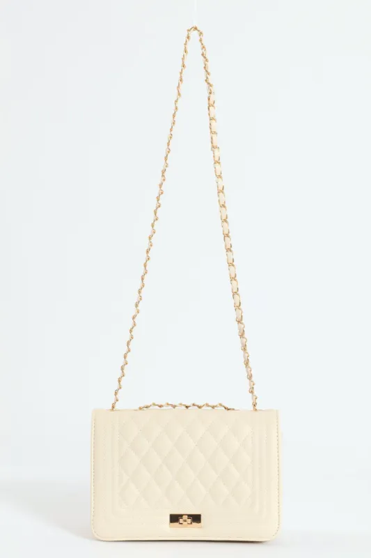 Quilted Chain Satchel - Cream sold by Edgars 