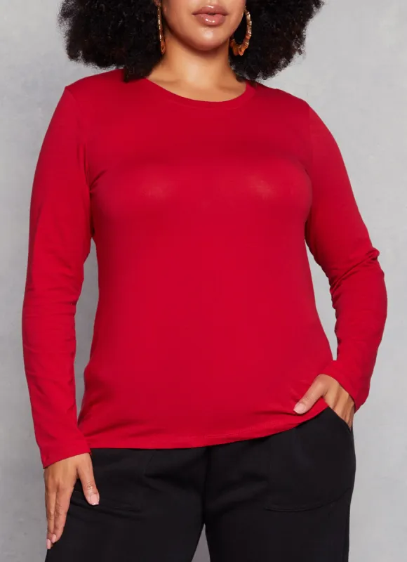 Plus Size Long Sleeve Basic T Shirt sold by Rainbow