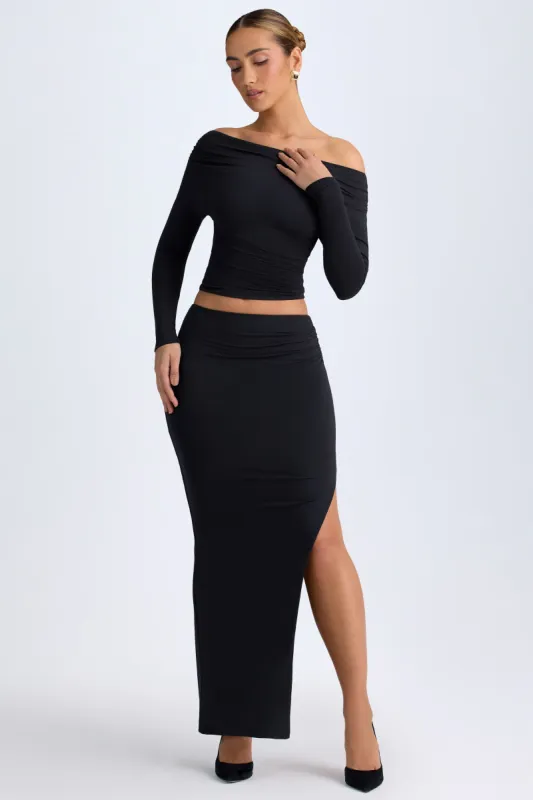 Modal Low-Rise Maxi Skirt in Black sold by Oh Polly
