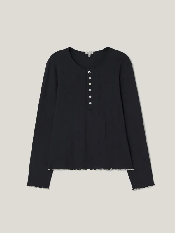 Pointelle Pyjama Henley Top | Navy sold by Jigsaw