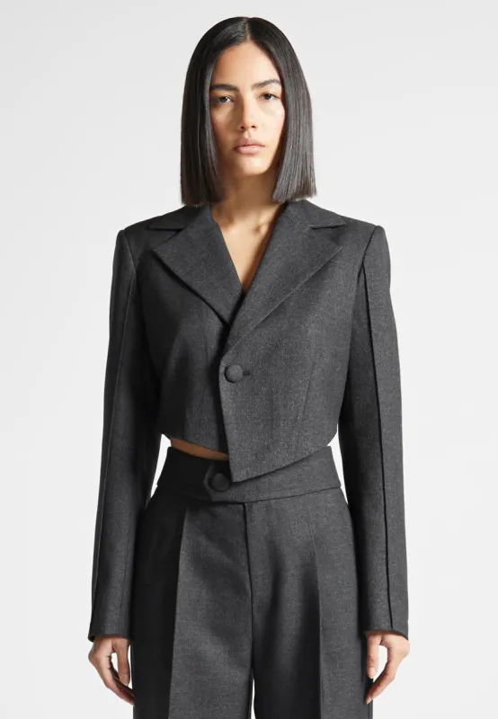 Dina - Asymmetric Tailored Cropped Blazer - Dark Grey sold by Maniere De Voir