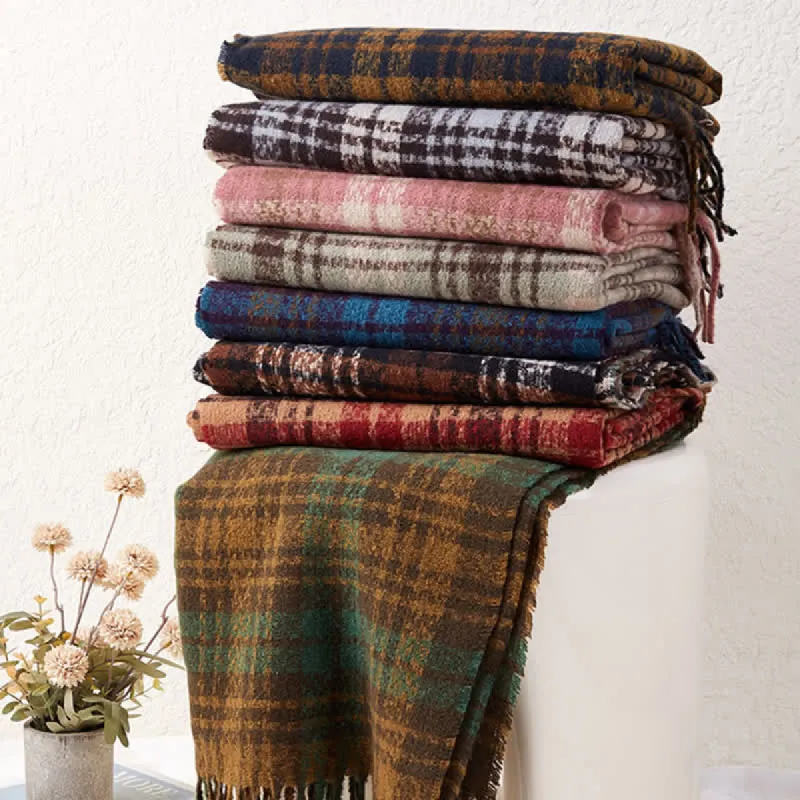 Unisex Luxury British Style Plaid Pattern Tassle Scarf sold by FloralTrip