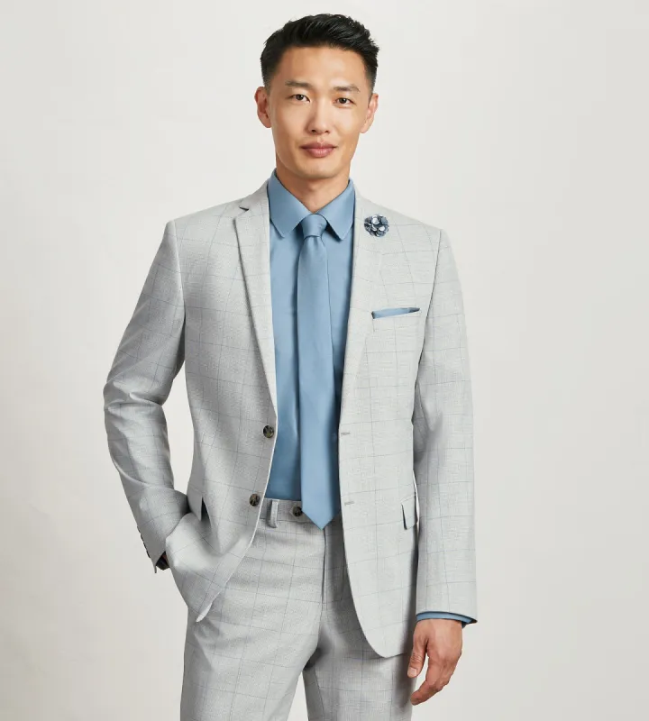 Slim Fit Light Grey Plaid Suit Jacket sold by Tip Top