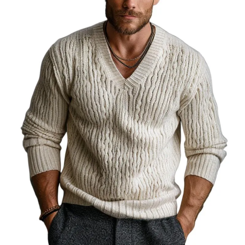 Men's Casual V-neck Pullover Knitted Sweater 33230569F sold by Manly