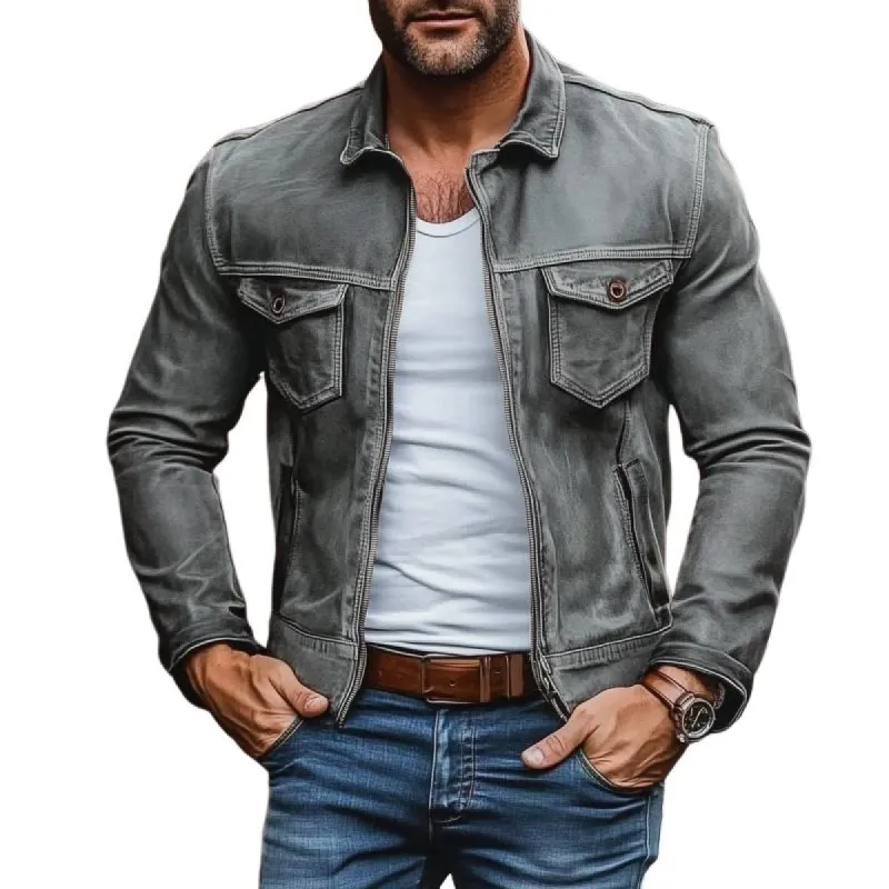 Men's Vintage Casual Washed Distressed Zipper Slim Fit Denim Jacket 91503786M sold by Manly