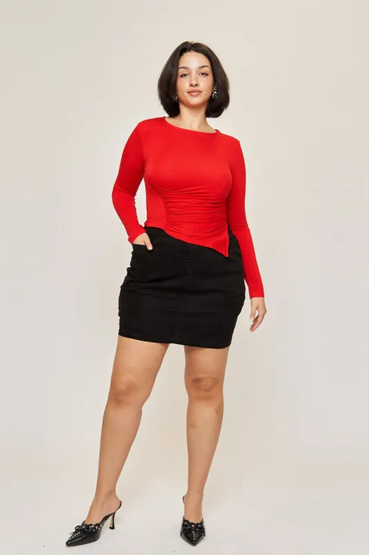 Chloe Asymmetrical Split Top in Cherry sold by What Lo Wants