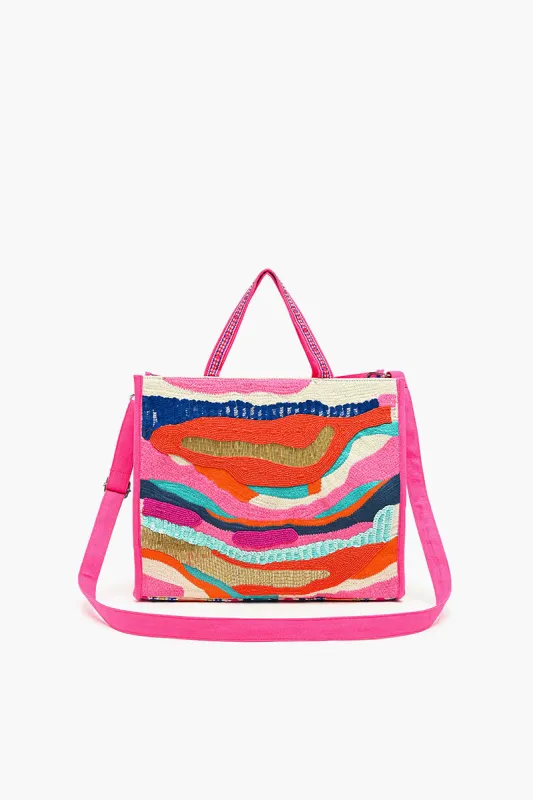 Embellished Shopper Satchel-Pink and Navy Chloe sold by America & Beyond