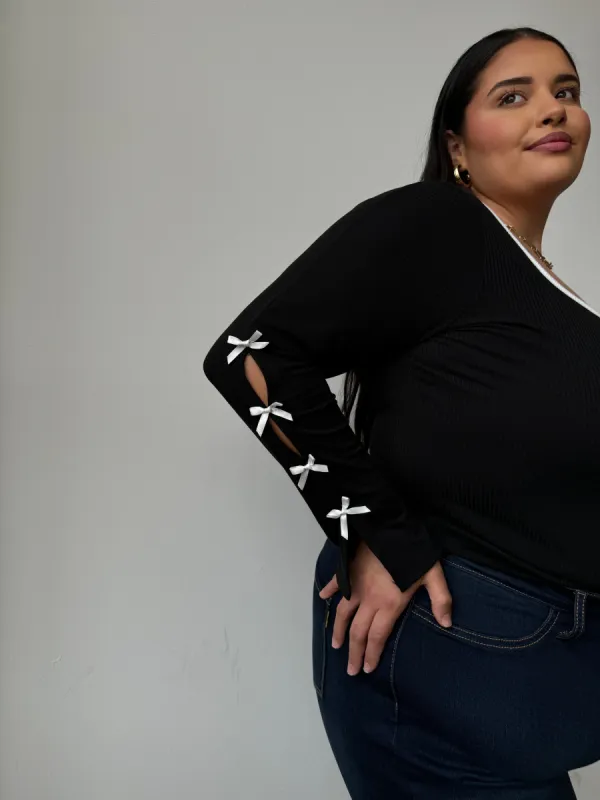 Plus Size Bow Detail Ribbed Long Sleeve Top sold by 2020 Ave