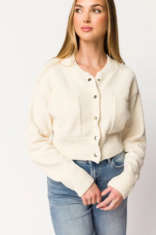 Kendall Knit Bomber Jacket in Ivory sold by Worth Collective