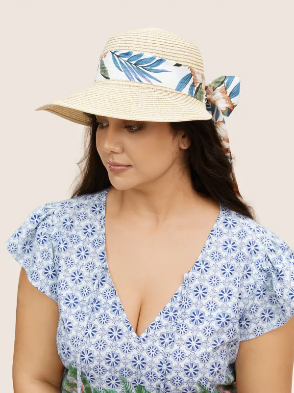 Tropical Print Scarf Woven Sun Hat sold by Bloomchic