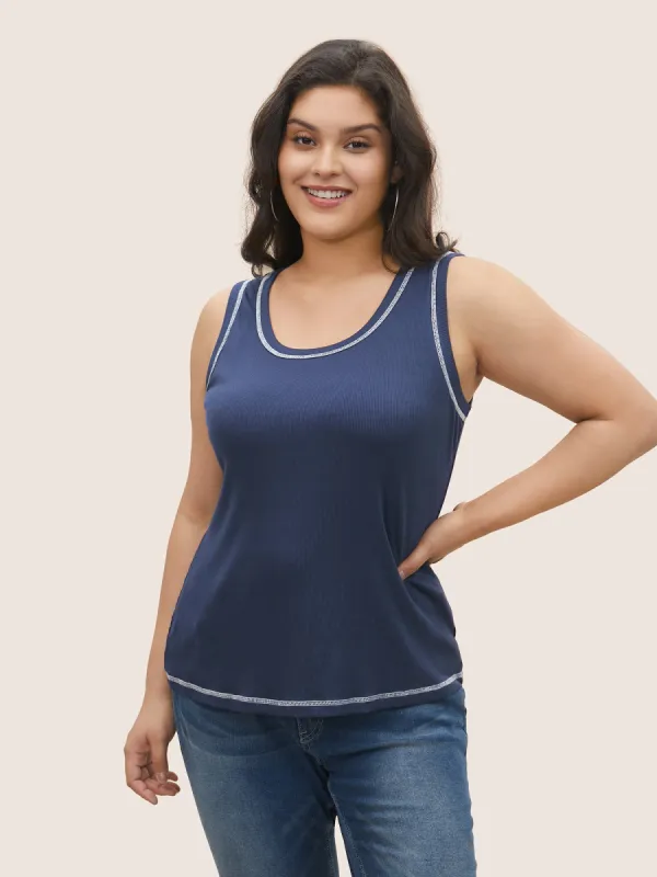 Rib Knit Contrast Topstitching Tank Top sold by Bloomchic