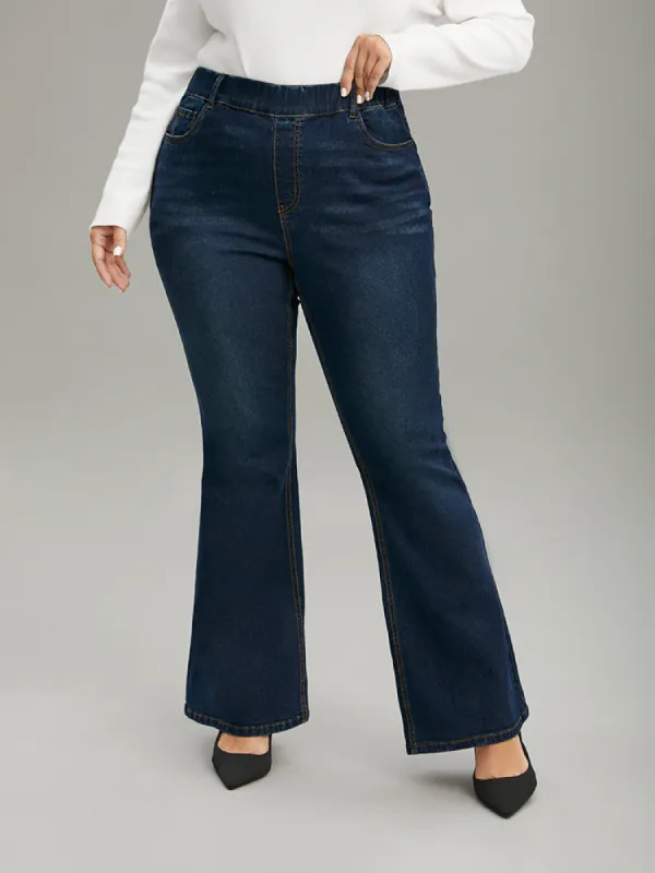 Plain Flare Leg High Rise Full Length Jeans sold by Bloomchic