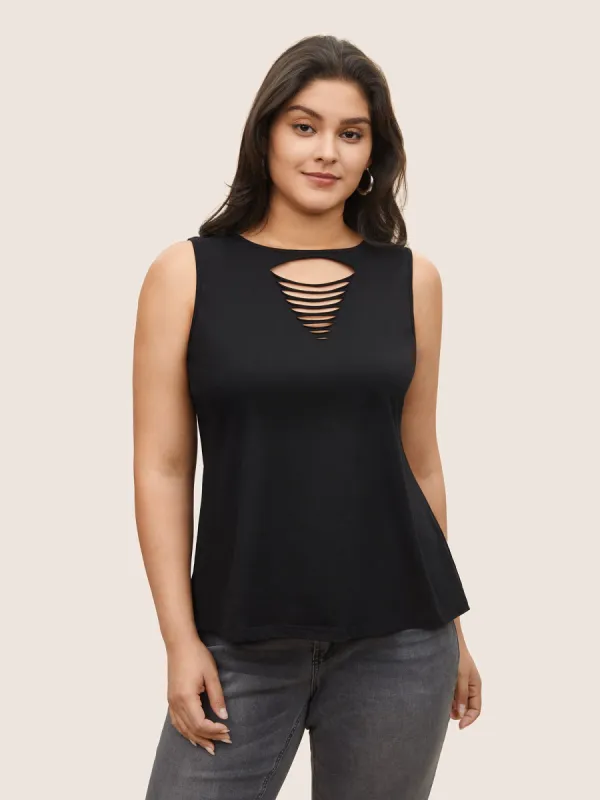 Solid Ladder Cut Out Tank Top sold by Bloomchic