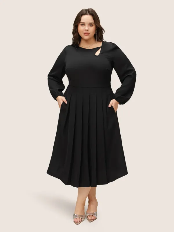 Anti-Wrinkle Asymmetrical Neck Keyhole Pleated Hem Dress sold by Bloomchic
