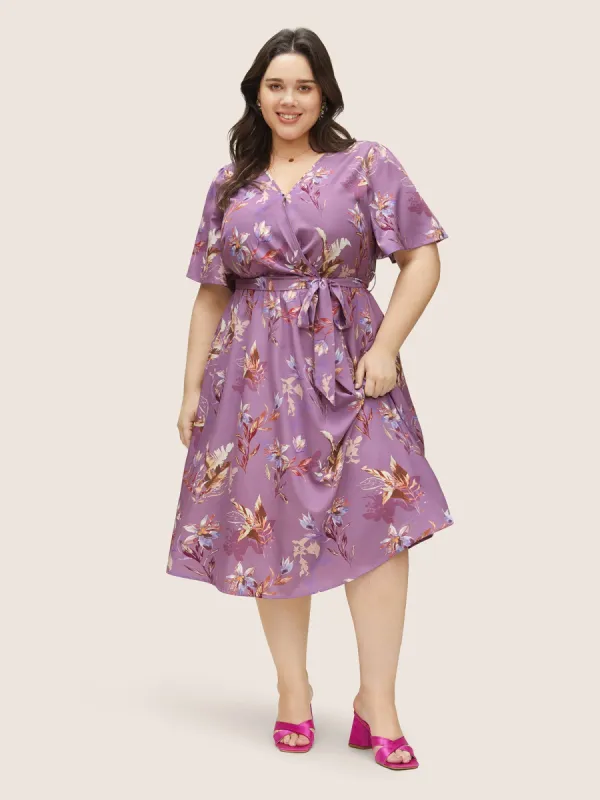 Floral Print Pocket Wrap Belted Dress sold by Bloomchic