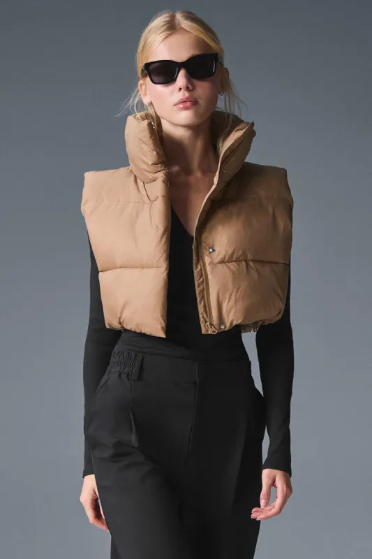 Cropped Gold Rush Puffer Vest - Toasted Almond sold by Alo Yoga