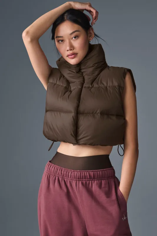 Cropped Gold Rush Puffer Vest - Espresso sold by Alo Yoga