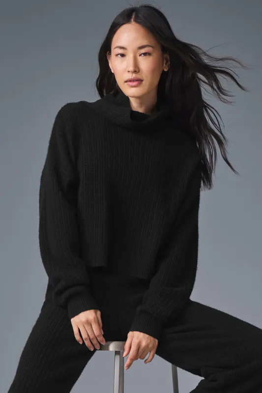 Cashmere Plush Waffle Turtleneck Pullover - Black sold by Alo Yoga