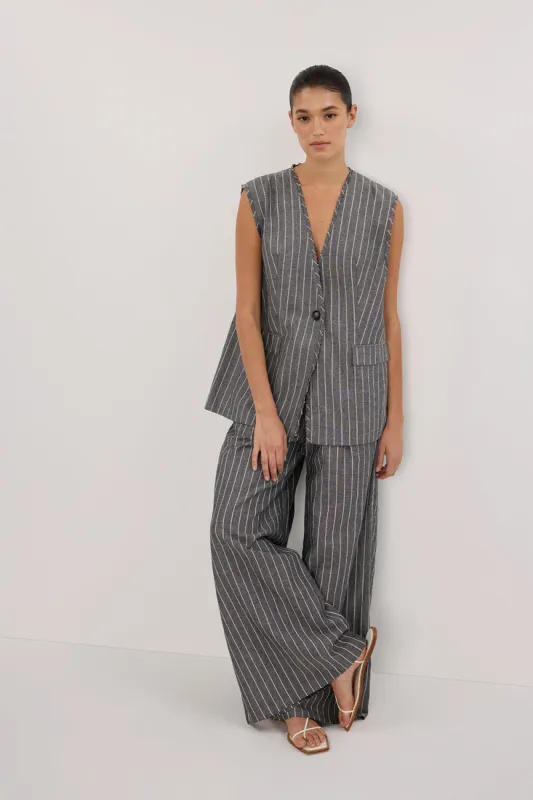 OLLIE SLATE STRIPE OVERSIZED VEST sold by Dissh