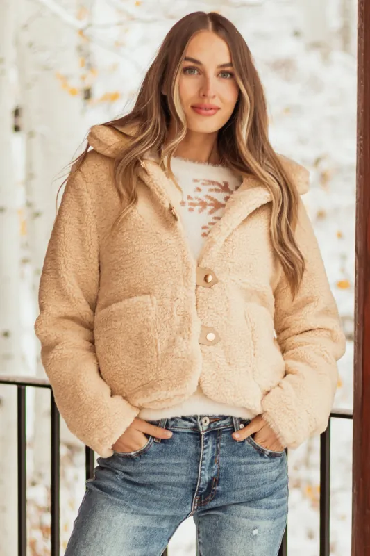 Champagne Sherpa Snap Button Up Jacket sold by Lime Lush