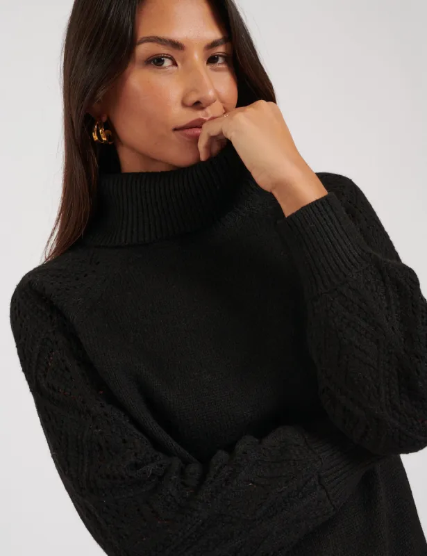 Black Roll Neck Pointelle Knitted Jumper sold by Nobody's Child