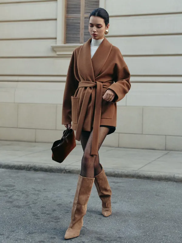 Utility Belted Tweed Coat sold by COMMENSE