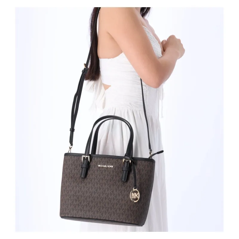 Michael Kors JetSet Small XS Carryall Convertible ToteCrossbody BrownMKBlack sold by Gaby's Bags