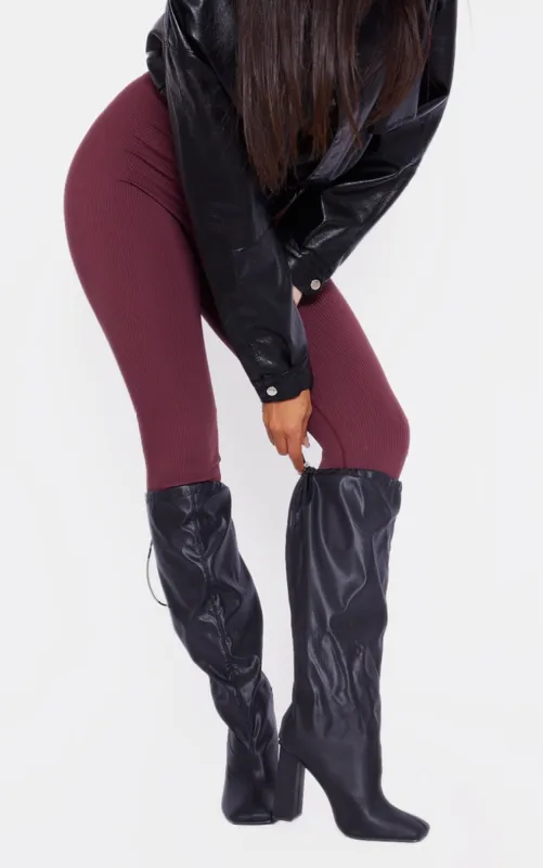 Black Wide Fit PU Square Toe Knee High Block Heel Toggle Boots sold by Pretty Little Thing