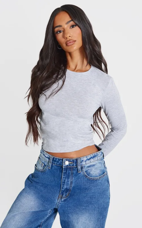 Petite Grey Marl Cotton Long Sleeve Top sold by Pretty Little Thing