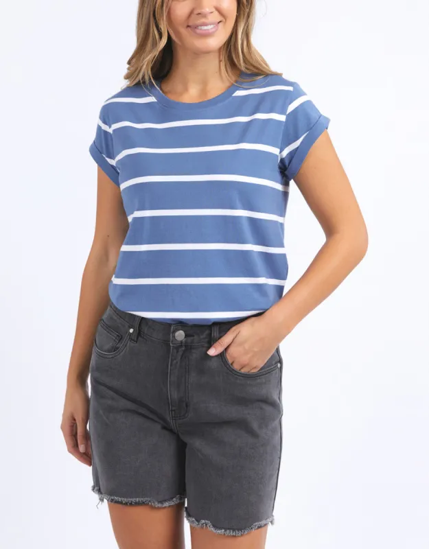 Manly Stripe Tee - Blue Horizon/White Stripe sold by White & Co