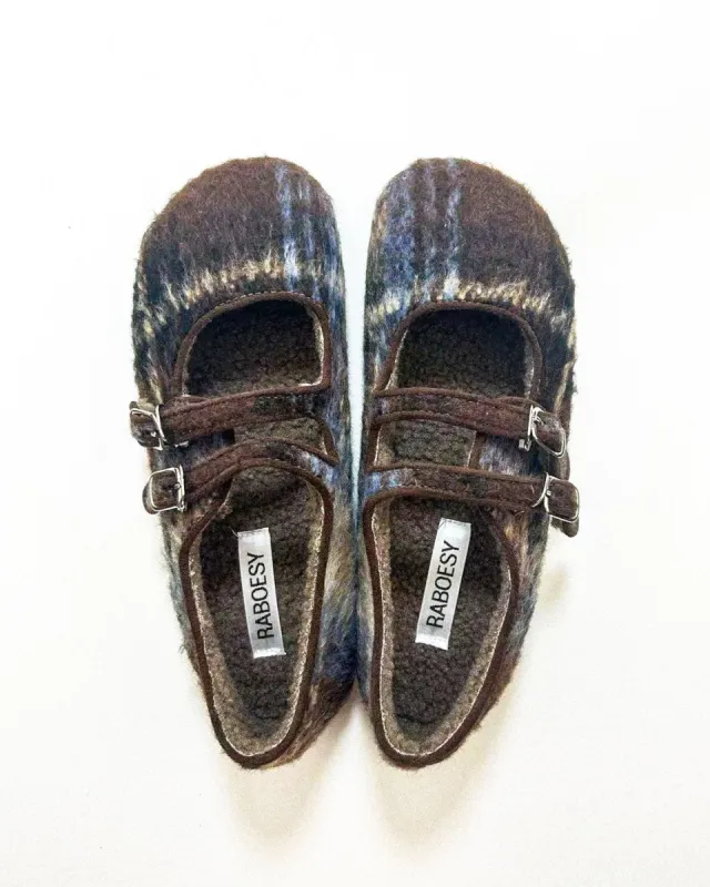 Faux Fur Lattice Double Straps Flats sold by Raboesy