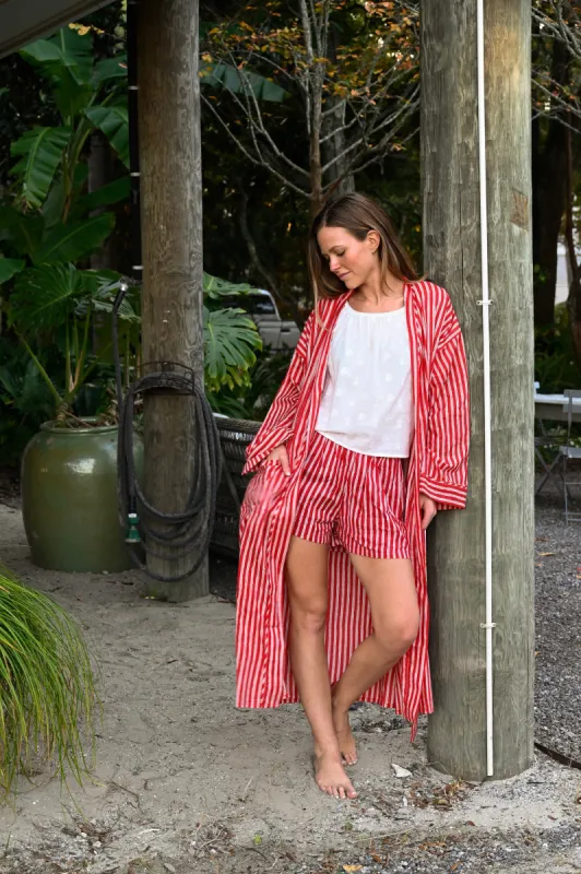 Bathrobe in Red Stripe - Long sold by Darling Loungewear