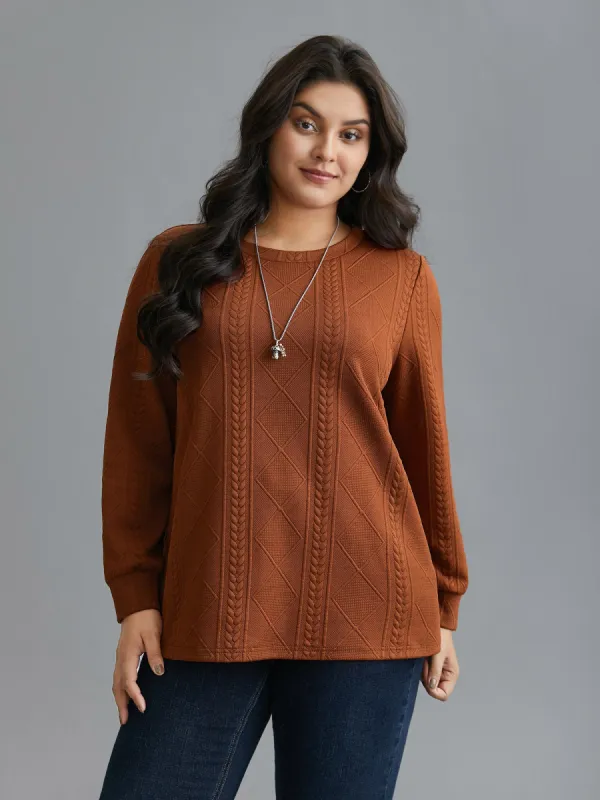 Textured Round Neck Stretchy Sweatshirt sold by Bloomchic