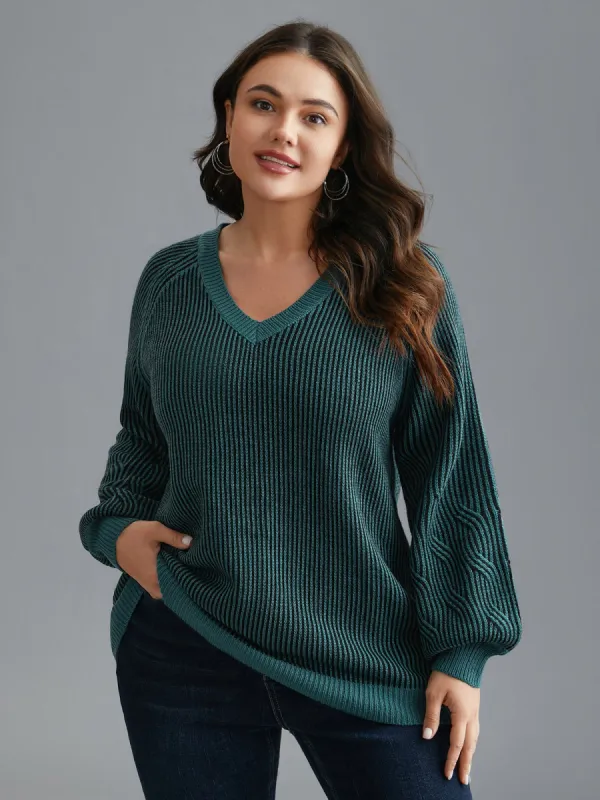 Cable Knit V-Neck Raglan Sleeve Pullover sold by Bloomchic