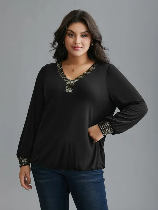 Supersoft Essentials Sequin V-Neck T-shirt sold by Bloomchic