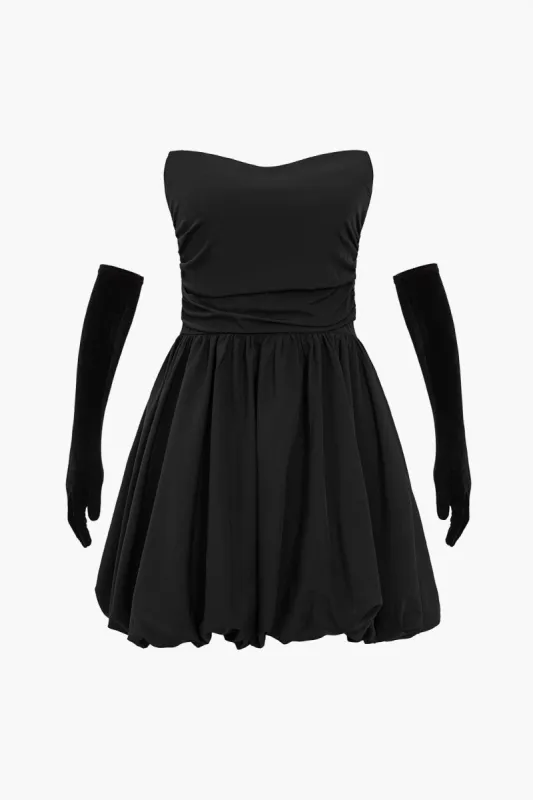 Ruched Stropless Mini Dress med handsker sold by Micas