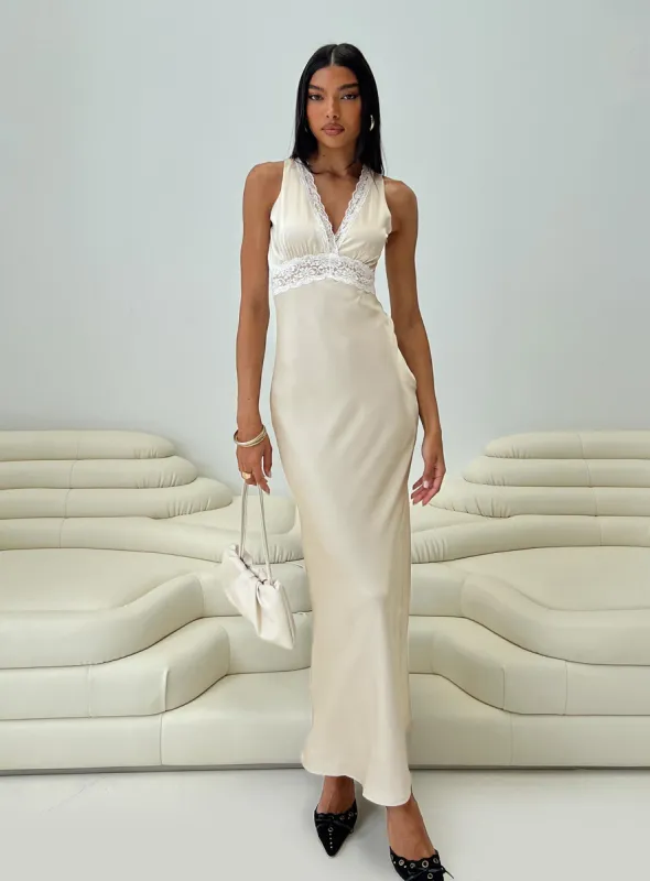 Persefonie Lace Maxi Dress Champagne sold by Princess Polly