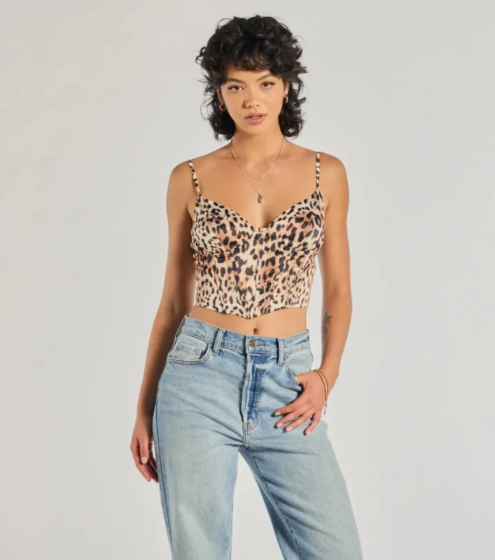 Ever Fierce Leopard Print Satin Corset sold by Windsor