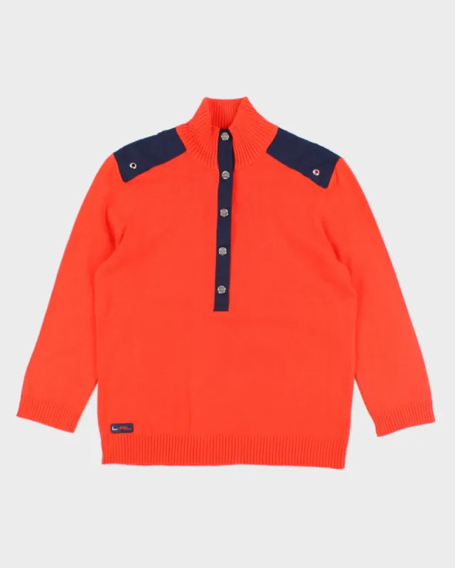Vintage Ralph Lauren Orange Half Button-up Jumper - M sold by Rokit