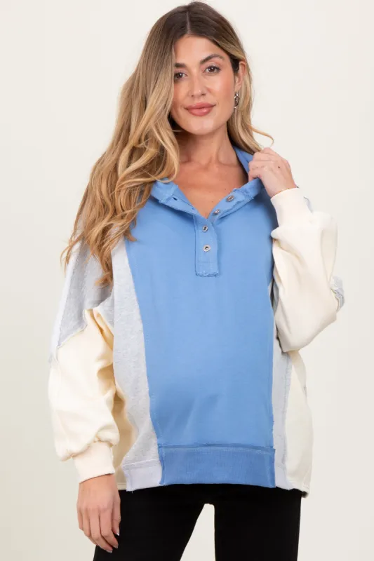 Light Blue Colorblock Dolman Sleeve Maternity Hoodie sold by Pinkblush