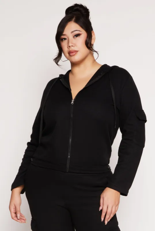 Plus Size Cargo Pocket Hooded Sweatshirt sold by Rainbow