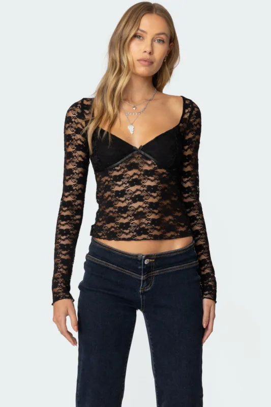 Mykonos Sheer Lace Top sold by Edikted