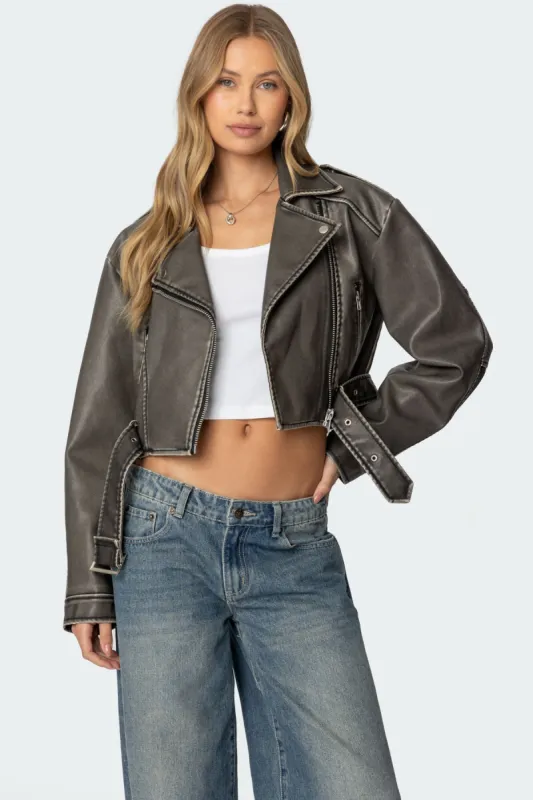 Washed Faux Leather Jacket sold by Edikted