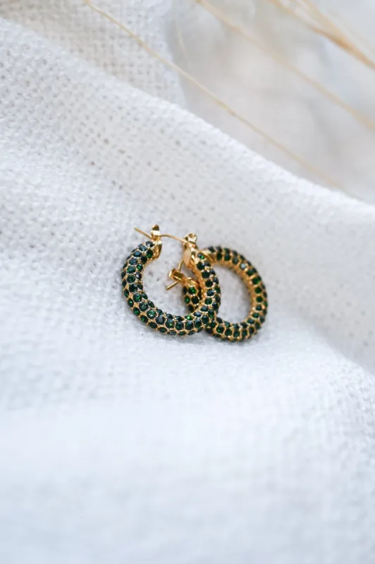 Emerald Crystal Hoops sold by Valencia Boutique